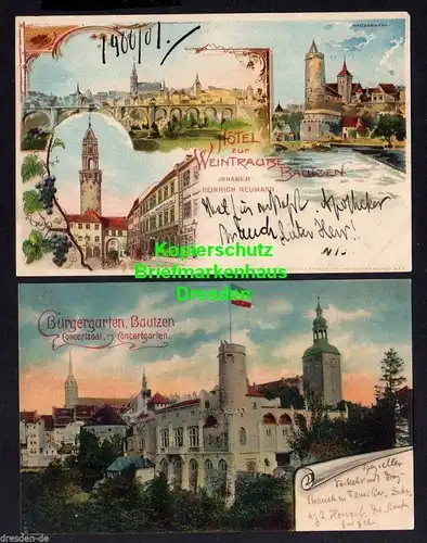 2 Ansichtskarte Bautzen Litho um 1900 Hotel zur Weintraube Restaurant Bürgergarten B