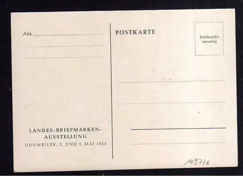 Maximumkarte Saarland 342 Tag der Briefmarke 1953 Michel 25.-- €  Postill