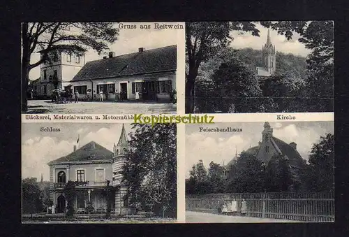 Ansichtskarte Reitwein bei Lebus 1914 Schloss Kirche Bäckerei Materialwaren Motormüh