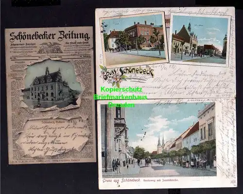 3 Ansichtskarte Schönebeck Elbe 1901 Salzamt Markt Rathaus Schönebecker Zeitung Brei