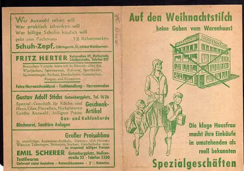 Klappkarte Reklame Karlsruhe Zeumer Pelze Nähmaschine Pfaff Schuh Zepf