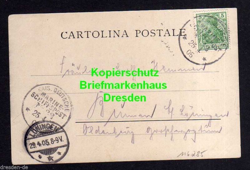Ansichtskarte Palermo - Kamerun 1905 Ausreise SMS kleiner Kreuzer Wolf