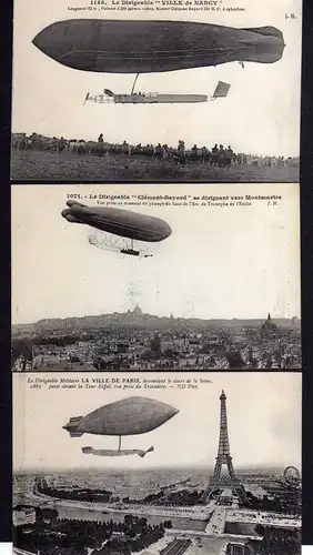 3 Ansichtskarte Frankreich um 1910 Pionierluftfahrt Zeppelin Le Dirigeable Ville de