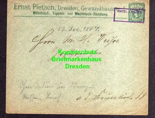 Privatpost Hansa Dresden 1887 Ganzsache Ernst Pietsch Möbelstoff Teppich