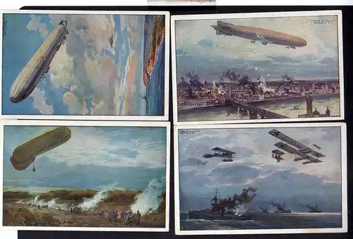 9 Ansichtskarte Deutscher Luftflotten Verein Zeppelin Künstlerkarte H.-R. Kunze fess