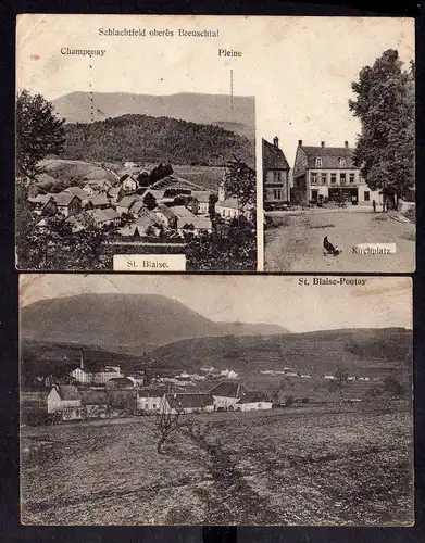 2 Ansichtskarte St. Blaise Poutay Kirchplatz 1916 Schlachtfeld oberes Breuschtal Fel