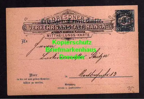 Privatpost Hansa Dresden 1893 Überdruck auf Leipziger Courier Karte Lacki