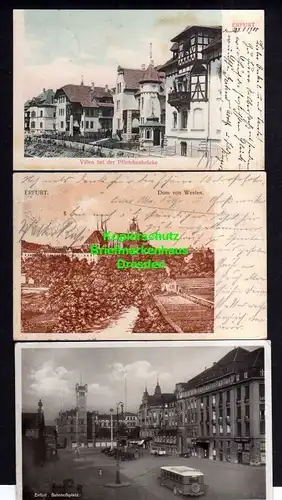 3 Ansichtskarte Erfurt 1904 Villen bei d Pförtchenbrücke Dom Fotokarte Bahnhofsplatz
