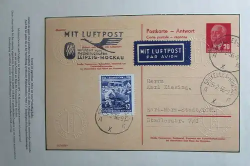 DDR Ganzsache P 61 II A Antwortteil 1956 Luftpost Leipzig Mockau