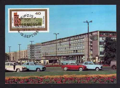Maximumkarte DDR 1965 1128 Messe Herbstmesse Autos vor Neuer Post