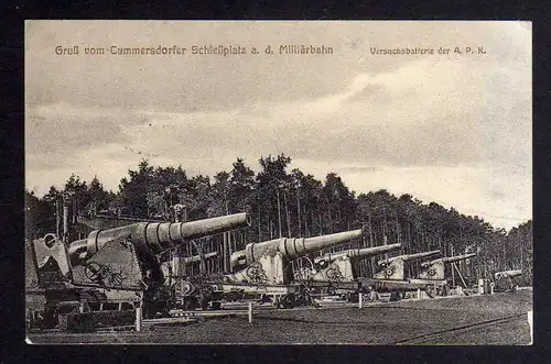 Ansichtskarte Kummersdorf Schießplatz an der Militärbahn Versuchsbatterie 1917 Gesch