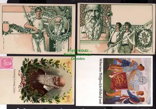 4 Ansichtskarte Turner Künstlerkarten Litho Turnvater Jahn Gut Heil um 1900 Vignette