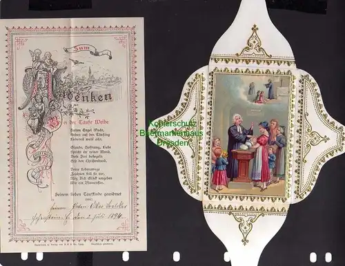 Taufbrief Zum Andenken Hohenstein 1894 mit Spruchzettel Patenbrief