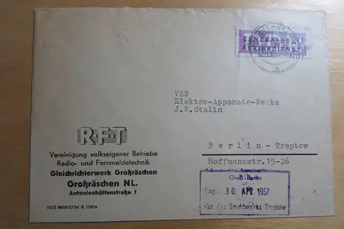 DDR Aufdruck Kontrollzahlen 6011 Großräschen ZKD 11 Brief RFT Gleichrichterwerk