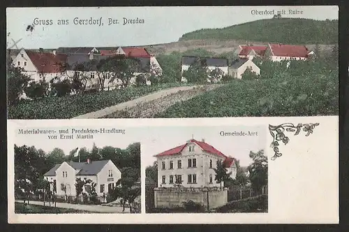 Ansichtskarte Gersdorf Dresden Materialwaren Handlung 1913