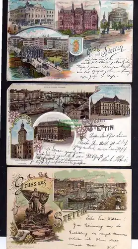 3 Ansichtskarte Stettin Privatpost 1899 Hansa Litho Rathaus Langebrücke Concerthaus