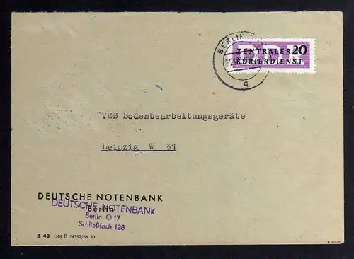 B1818 DDR ZKD 7 Brief Berlin Deutsche Notenbank ZKD 128 geprüft BPP nach Leipzig