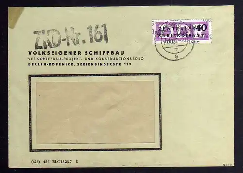 B1630 DDR Aufdruck Kontrollzahlen 1605 Berlin ZKD 12 Brief VEB Schiffbau Berlin