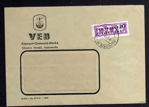 B1847 DDR ZKD 15 Kontrollnummer 2000 Brief Schwerin geprüft BPP VEB Klement Gott