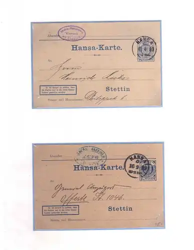 S111 Privatpost Stettin Hansa Karte 7 Ganzsachen 6x gebraucht 1x ungebraucht