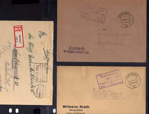 B484 7x SBZ Brief Postkarte Gebühr bezahlt 1945 Ilmenau Taxe percue Einschreiben