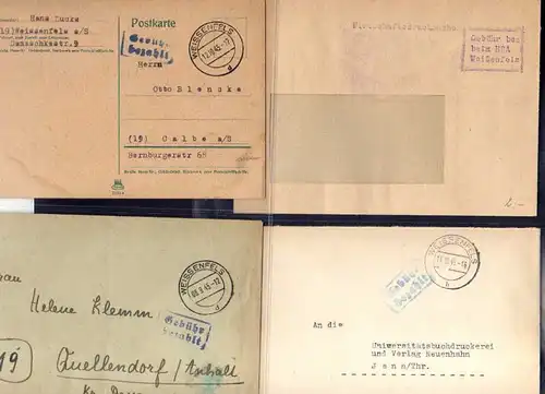 B823 7x SBZ Brief Karte Gebühr bezahlt 1945 Weißenfels SMOLA Kombinat Deuben 194