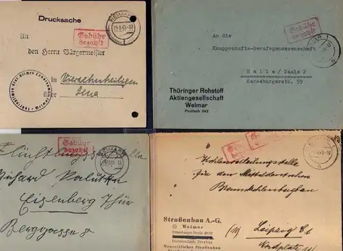 B822 11x SBZ Brief Karte Gebühr bezahlt 1945 Weimar Straßenbau Rohstoff AG Buchh