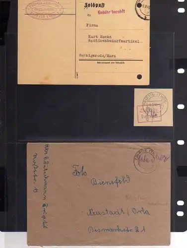 B804 2x SBZ Brief Karte Gebühr bezahlt 1945 Triptis Porzellanfabrik + Briefstück