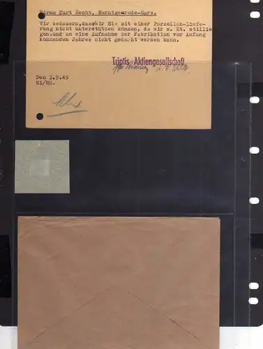 B804 2x SBZ Brief Karte Gebühr bezahlt 1945 Triptis Porzellanfabrik + Briefstück