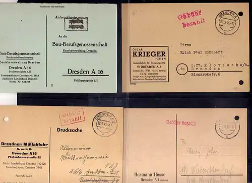 B871 Sammlung 65x SBZ Brief Karte Gebühr bezahlt 1945 Dresden Berufsgenossenscha