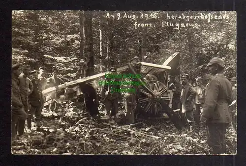 Ansichtskarte 1. Weltkrieg abgeschossenes franz. Flugzeug 9.8.1916 Motor mit Propell