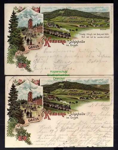 2 Ansichtskarte Kuhberg bei Schönheide im Erzgeb. Litho 1897 Prinz Georg Turm Restau