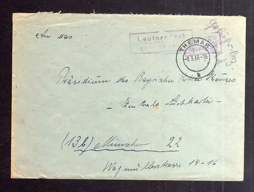 B2084 Brief SBZ Gebühr bezahlt 1946 Leutersdorf über Themar Landpoststempel Bayr