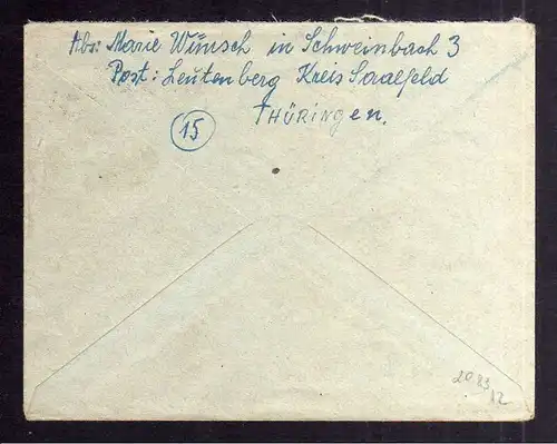 B2083 Brief SBZ Gebühr bezahlt 1946 Schweinbach Post Leutenberg Kr. Saalfeld Thü