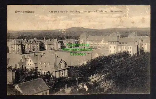 Ansichtskarte Swinemünde 1915 Kaserne des 34. Inf. Reg. Königin Viktoria v. Schweden