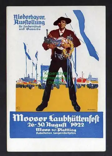 Ansichtskarte Moos bei Plattling 1922 Mooser Laubhüttenfest Niederbayer. Ausstellung
