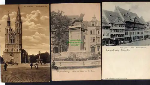 3 Ansichtskarte Braunschweig August Straße Geschäftshaus Gebr. Dannenbaum Säule mit