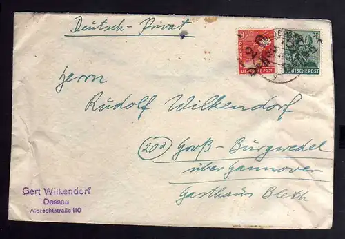 h2935 Handstempel Bezirk 29 Dessau Brief sowjetische Zensur 6312 nach Groß Burgw