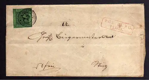 B115 Faltbrief Freiburg 1855 rot Nr.-Stempel 43 auf Nr. 6