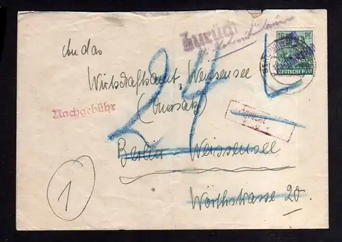 h1927 Handstempel Bezirk 3 Berlin Hohenschönhausen 1.8.48 Bedarfsbrief Nachgebüh