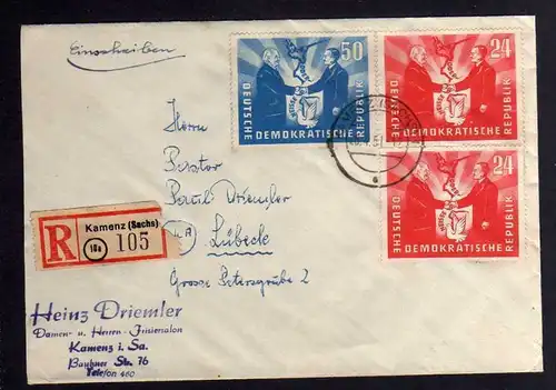B1257 DDR 1951 Deutsch-polnische Freundschaft 284 285 Einschreiben nach Lübeck