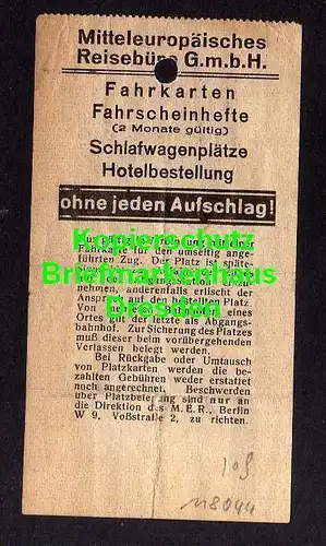 Platzkarte D-Zug Berlin - Göttingen 1925 mit Wertmarke HAPAG DEutsche Rei
