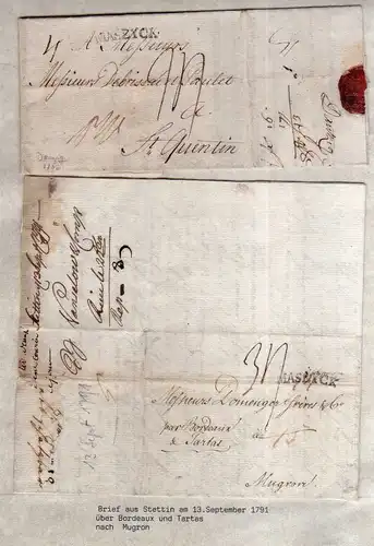 V009 aus Stettin Sammlung 2 Briefe Siegel 1791 Belgien Frankreich Maseyck