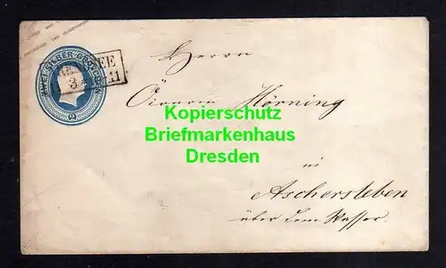 v848 Preußen Ganzsache Arendsee Altmark nach Aschersleben um 1860
