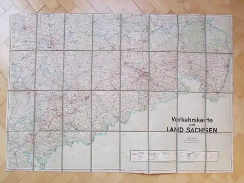Landkarte Land Sachsen um 1950 Sachsenverlag Dresden um 1950 noch ohne Autobahn