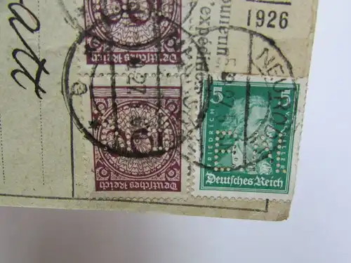 V810 Heimatsammlung Neurode Paketkarte 1927 Perfin Firmenlochung B.N. Berlin - N