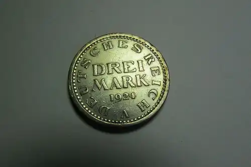 m037 Deutsches Reich Weimar 3 RM Reichsmark 1924 A Silber