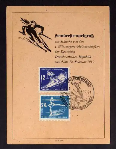 B1250 DDR 1950 246 247 Schierke Sonderstempel a auf Gedenkkarte Wintersportmeist