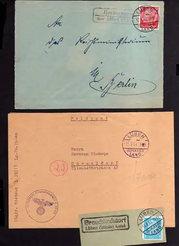 v209 Lüben Herbersdorf 1937 Landpoststempel Feldpost 1944 Brauchitschdorf