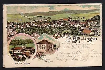 Ansichtskarte Büsslingen Tengen Kirche Pfarrhaus Gasthaus zur Linde 1902
